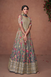 Designer Gray embroidered organza floral inspired anarkali dress | anarkali dress | Bollywood Dress